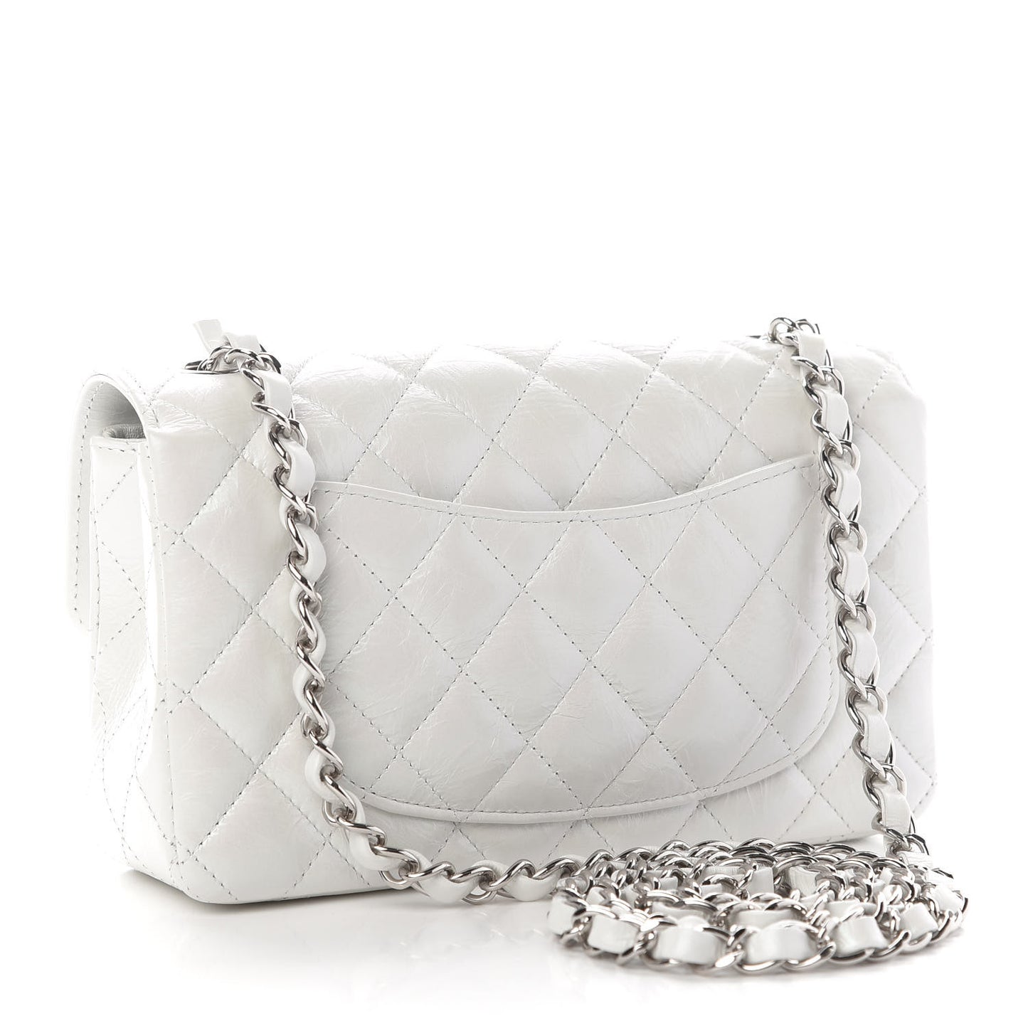 Calfskin Quilted Mini Rectangular Flap White