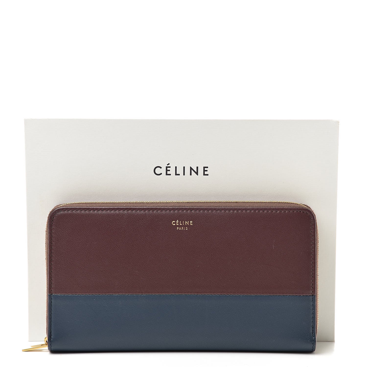 Celine Lambskin Large Zip Around Multifunction Wallet Wine Abyss Blue 9 of 9