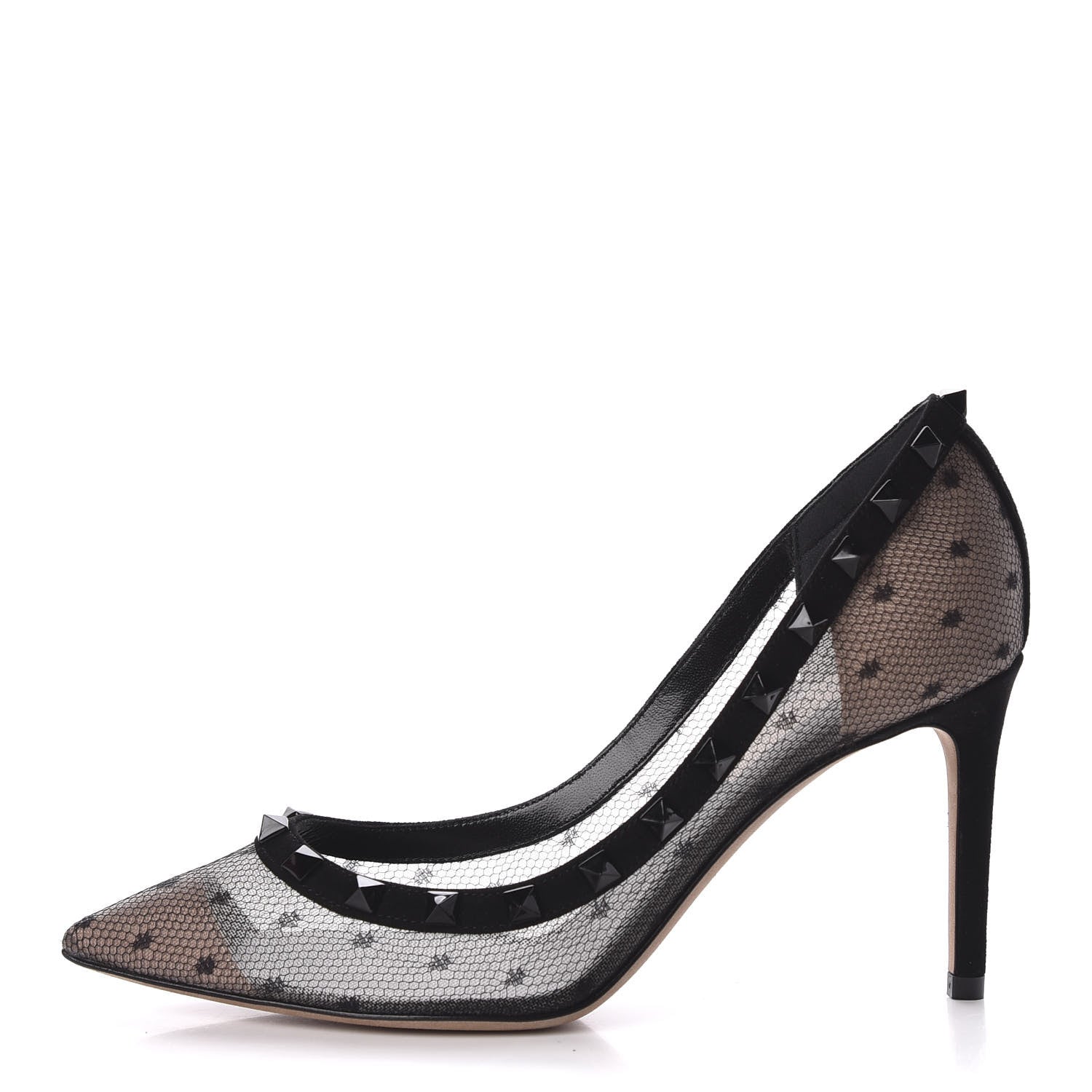 Valentino Garavani Mesh Point d'Esprit Calfskin Rockstud 85mm Pumps 36 Black 1 of 7