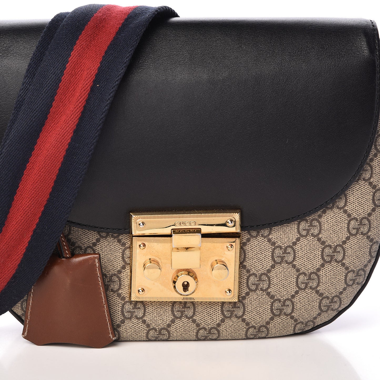 GG Supreme Monogram Web Medium Padlock Messenger Shoulder Bag Black
