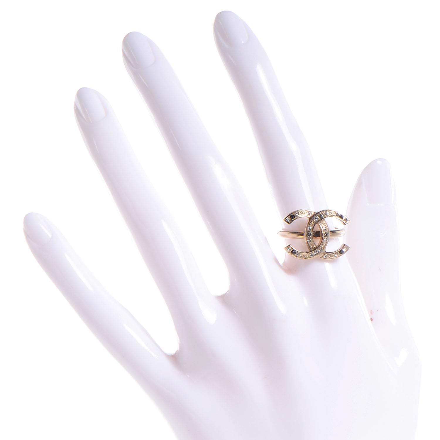 Chanel Crystal CC Logo Ring Size 6 Gold 2 of 5