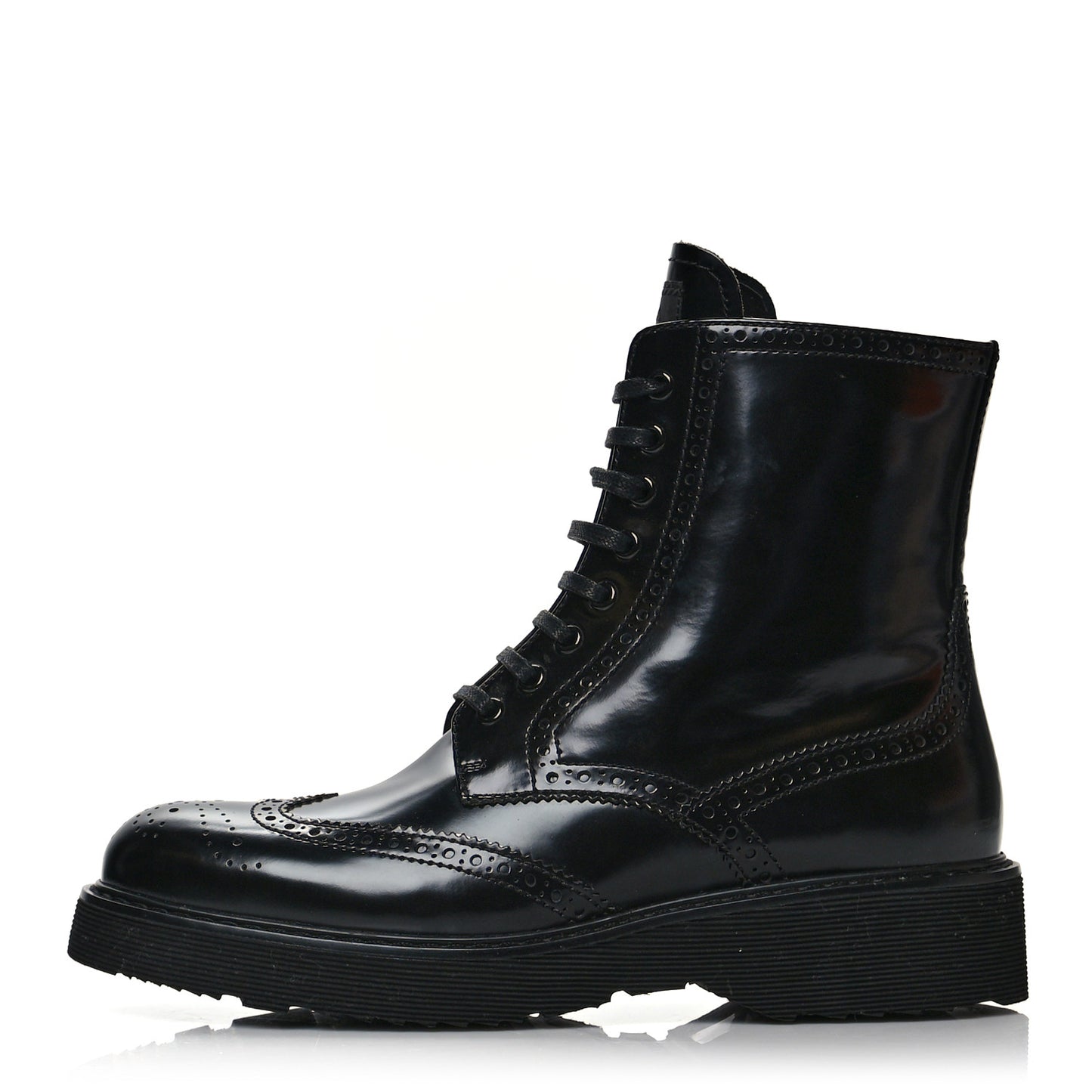 Spazzolato Brogue Perforated Womens Wingtip Combat Boots 38.5 Black