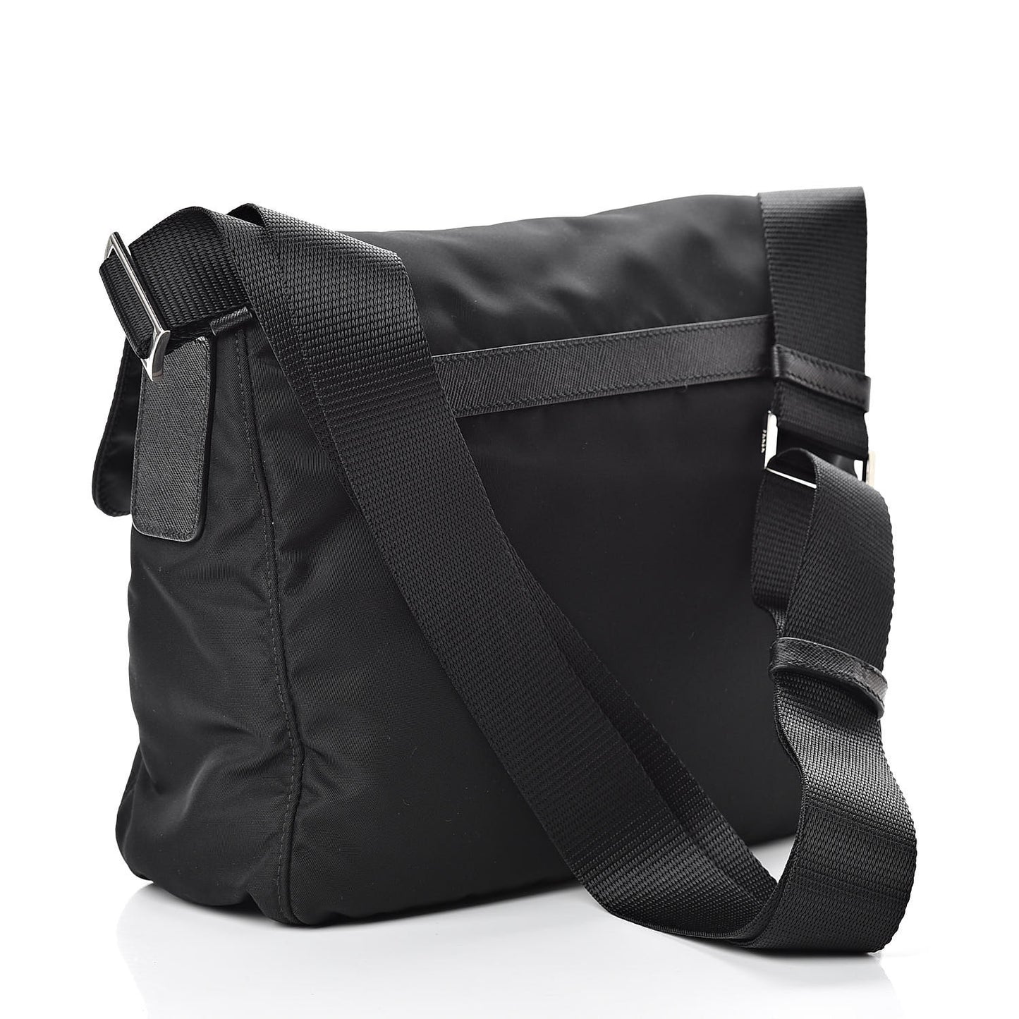 Nylon Vela Saffiano Single Buckle Messenger Shoulder Bag Black