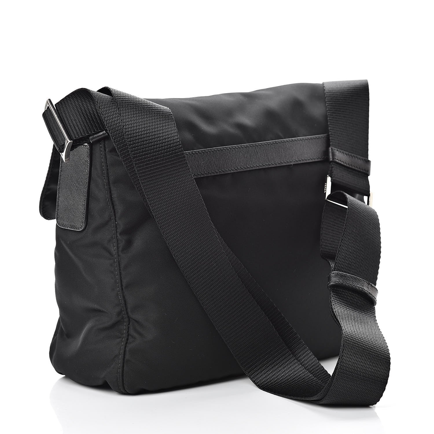 Prada Nylon Vela Saffiano Single Buckle Messenger Shoulder Bag Black 3 of 11