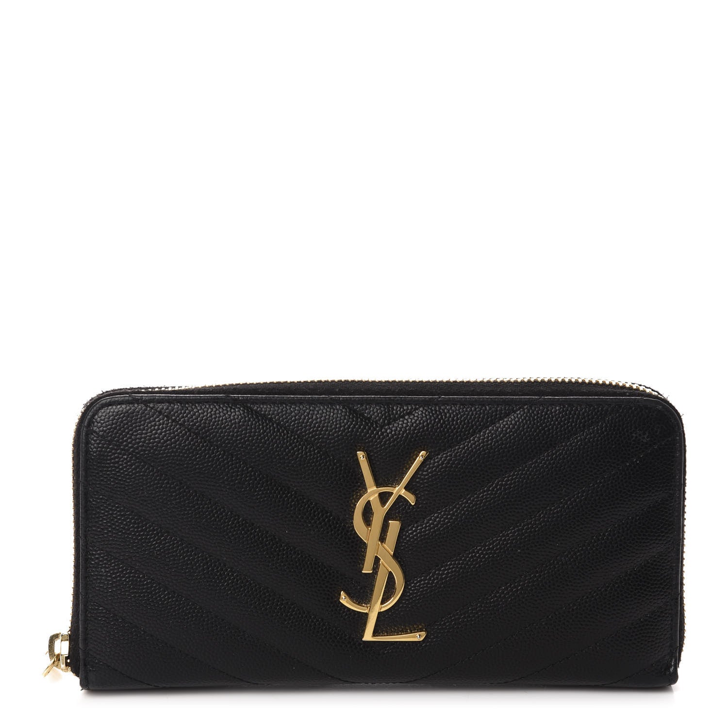 Saint Laurent Grain De Poudre Matelasse Chevron Monogram Zip Around Wallet Black 1 of 8