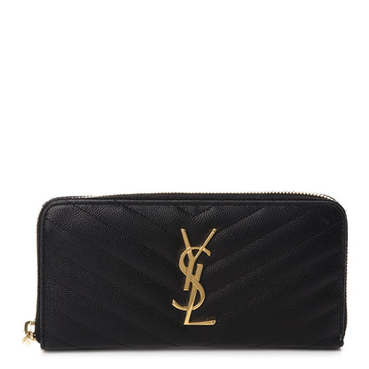 Saint Laurent Grain De Poudre Matelasse Chevron Monogram Zip Around Wallet Black 1 of 8