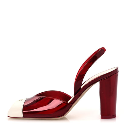 Chanel Laminated Calfskin Lambskin Cap Toe CC Slingback Pumps 37.5 Red Ivory 1 of 11