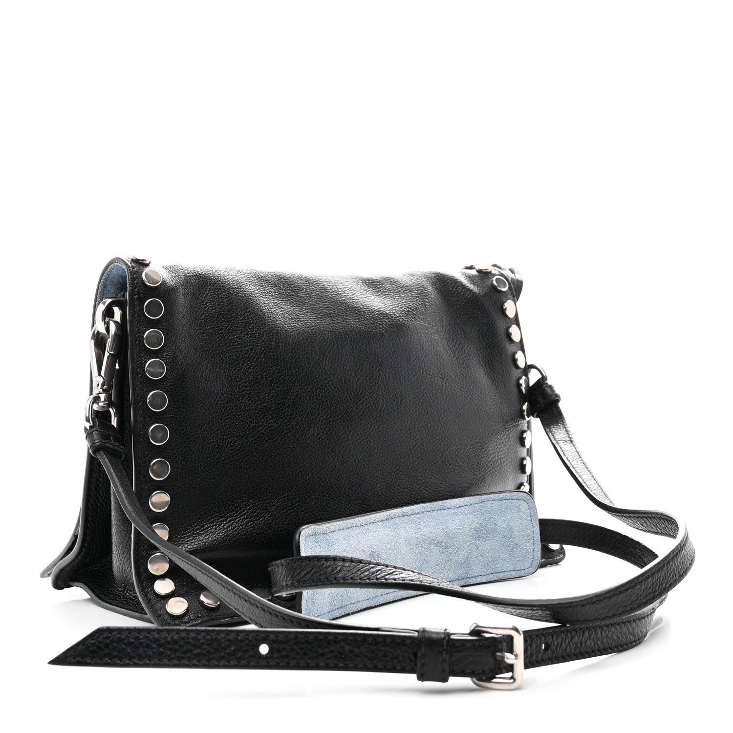 Prada Glace Calfskin Studded Etiquette Flap Black 3 of 10