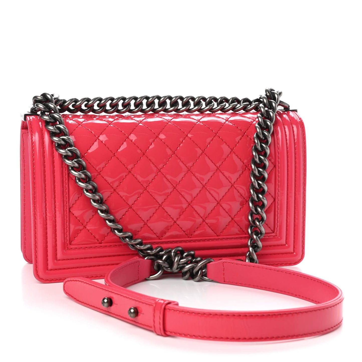 Patent Calfskin Enamel Quilted Medium Boy Flap Dark Pink