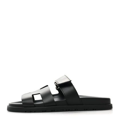 Hermes Calfskin Womens Chypre Sandals 37 Black 1 of 9