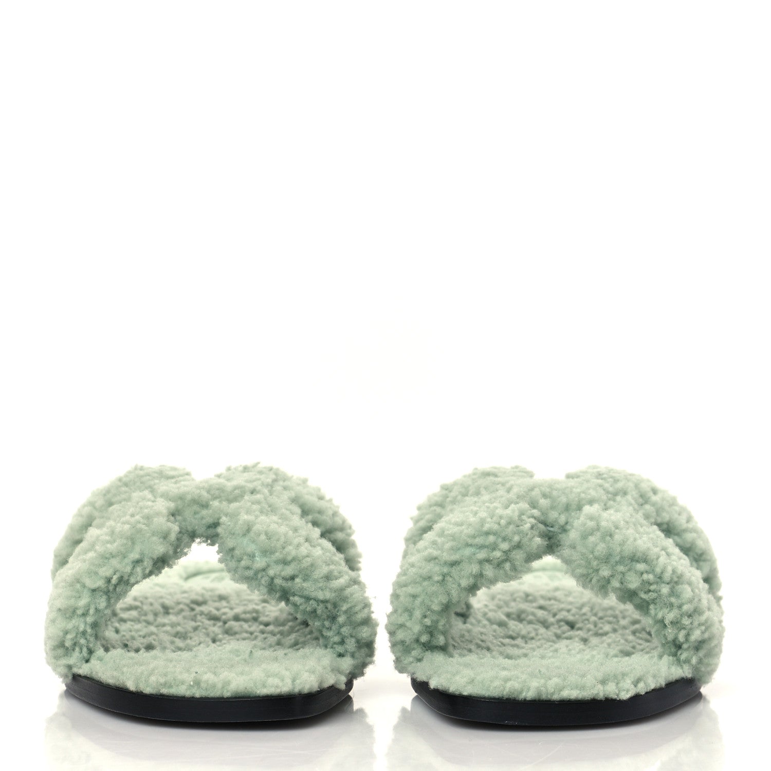 Hermes Woolskin Oran Sandals 37.5 Vert D’Eau 2 of 8