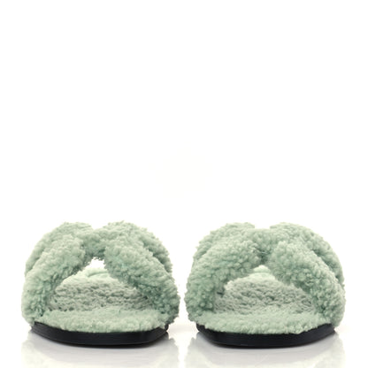 Hermes Woolskin Oran Sandals 37.5 Vert D’Eau 2 of 8