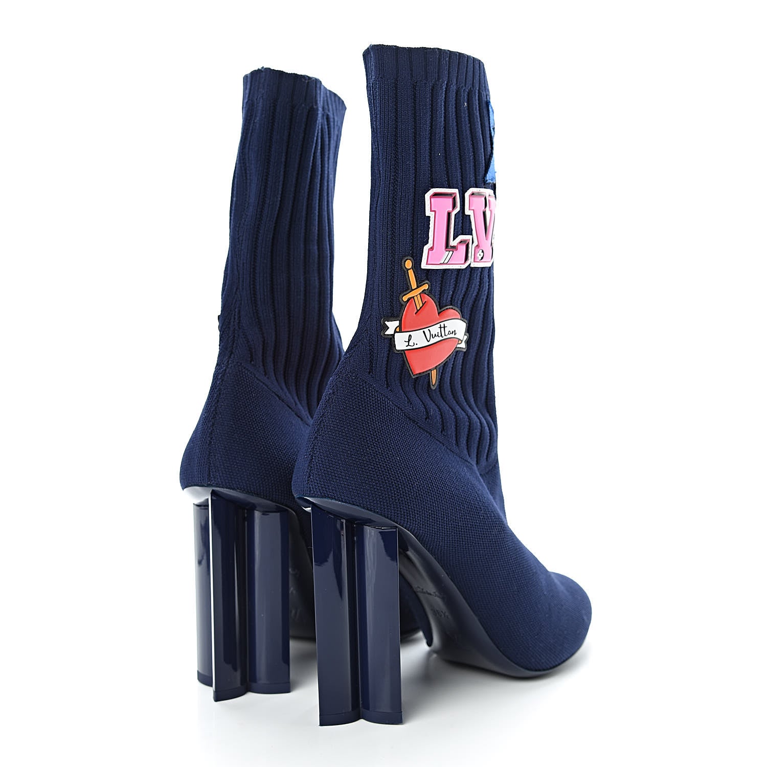 Louis Vuitton Stretch Fabric LV Black Heart Sock Ankle Boots 38.5 Marine 4 of 9