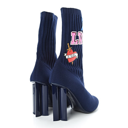 Louis Vuitton Stretch Fabric LV Black Heart Sock Ankle Boots 38.5 Marine 4 of 9