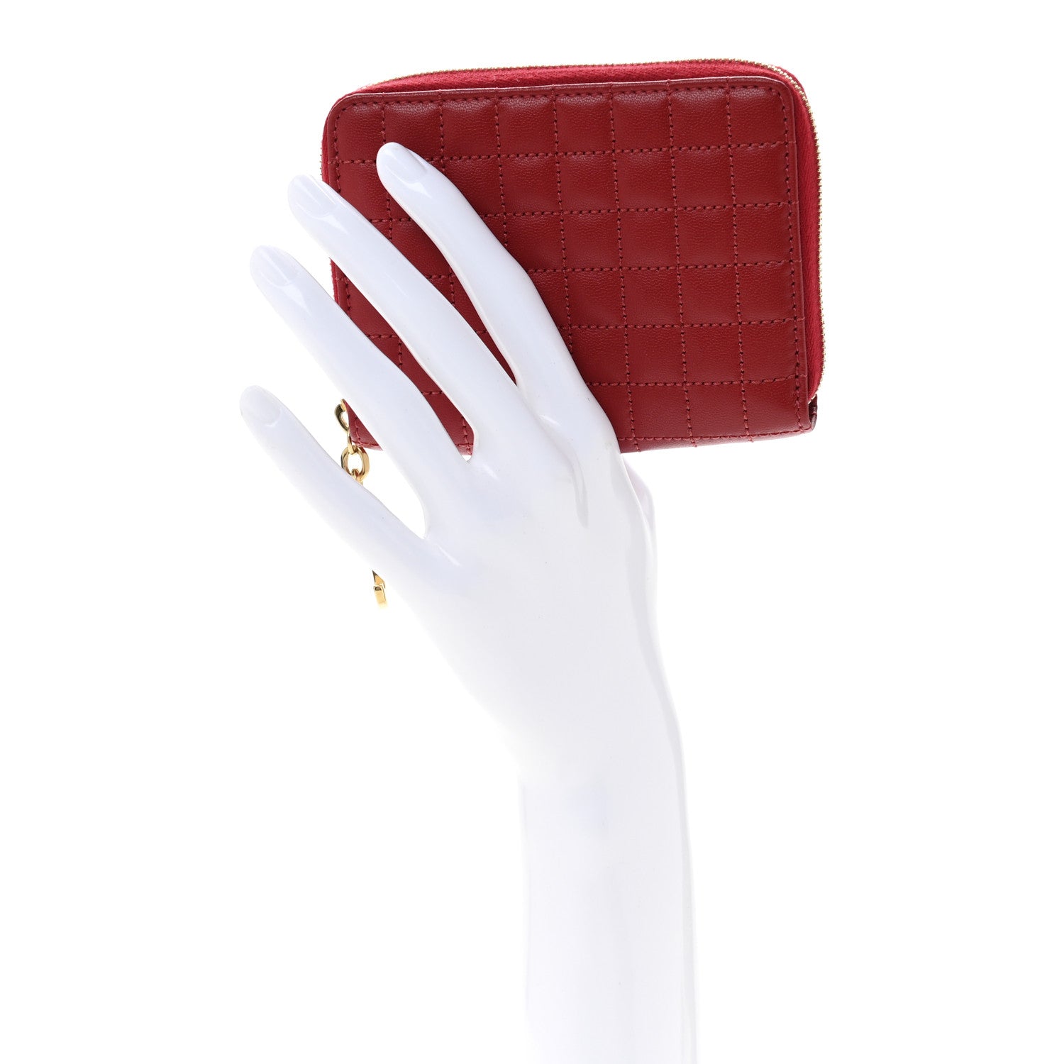 Celine Calfskin Quilted C Charm Compact Zipped Wallet Red 2 of 9