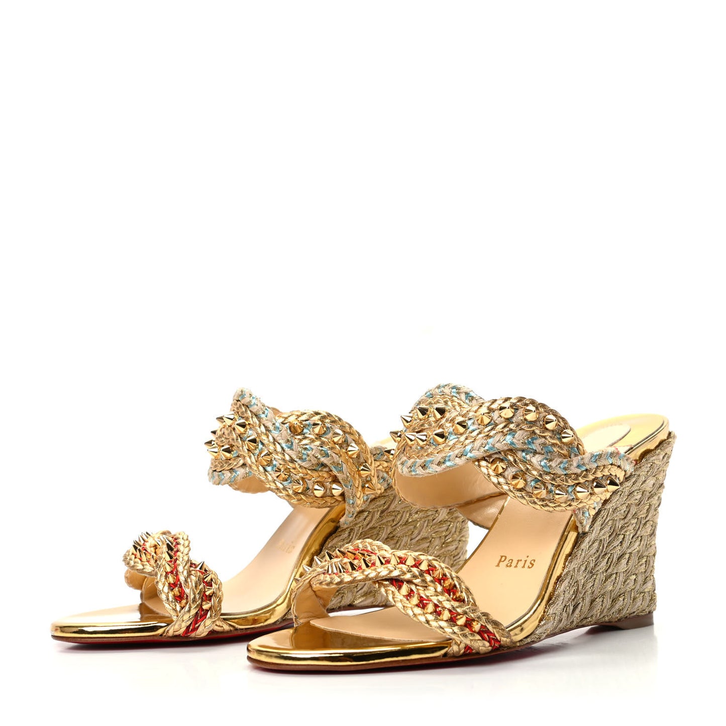 Calfskin Rope Normandie 85 Wedge Slide Sandals 36 Gold