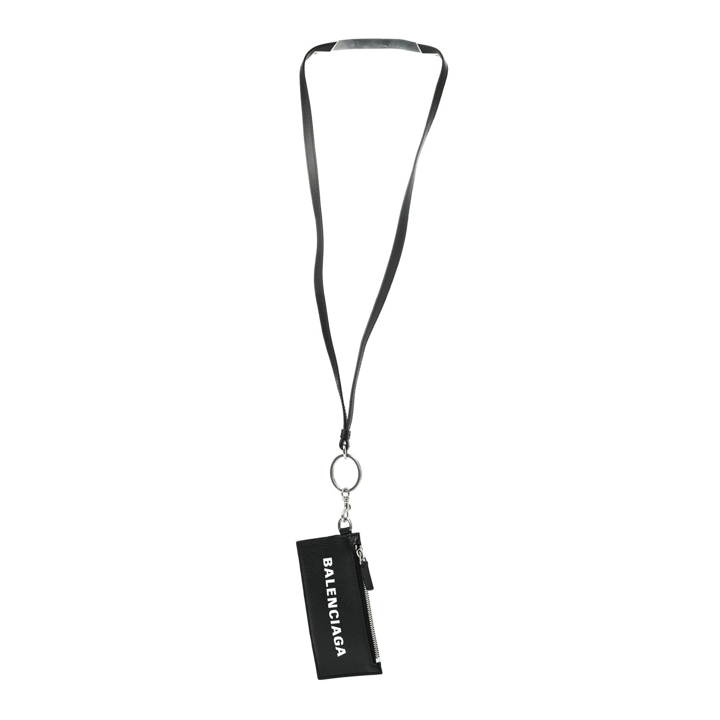 Grained Calfskin Logo Cash Coin Card Holder On Keychain Black White