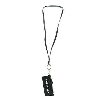 Balenciaga Grained Calfskin Logo Cash Coin Card Holder On Keychain Black White 1 of 7