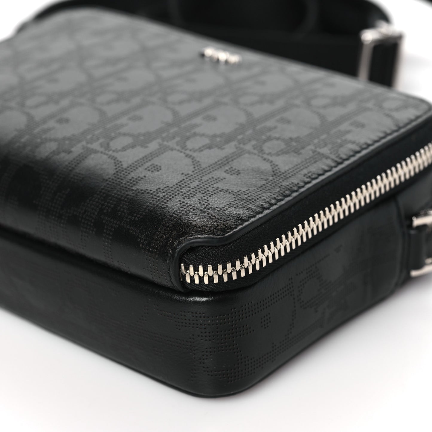 Calfskin Oblique Galaxy Perforated Messenger Black Multicolor