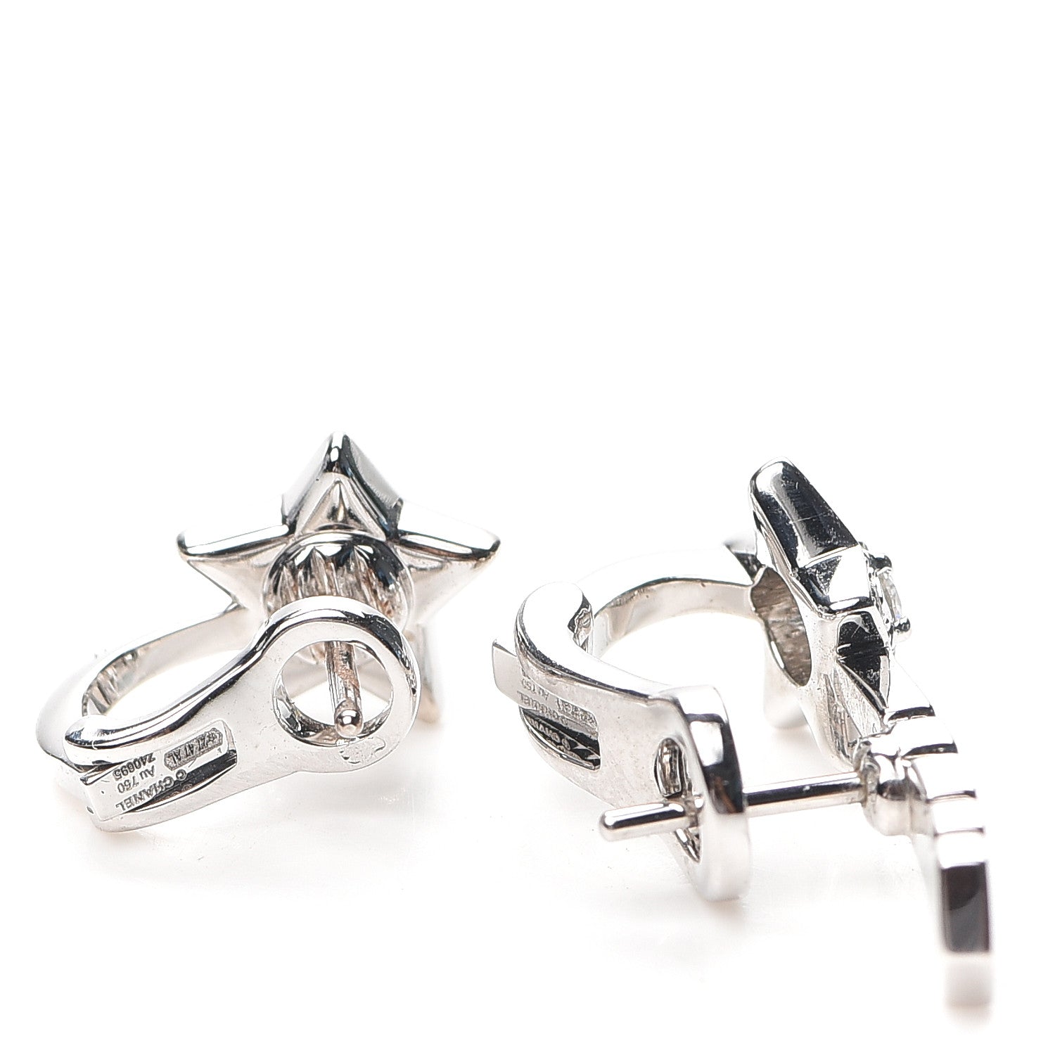 Chanel 18K White Gold Diamond Comete Chevron Earrings 3 of 5