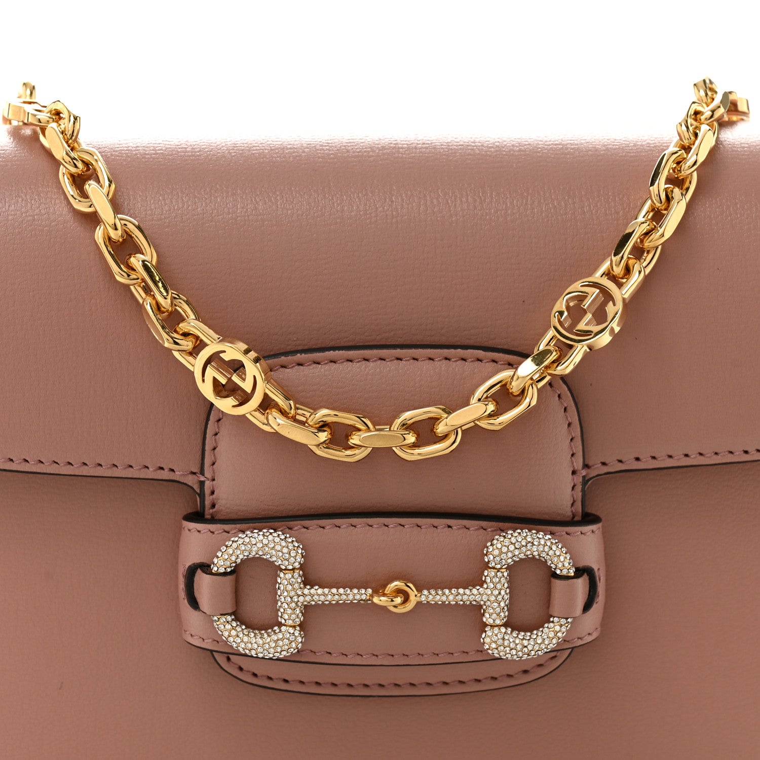 Gucci Azalea Calfskin Crystal GG Monogram Mini Horsebit 1955