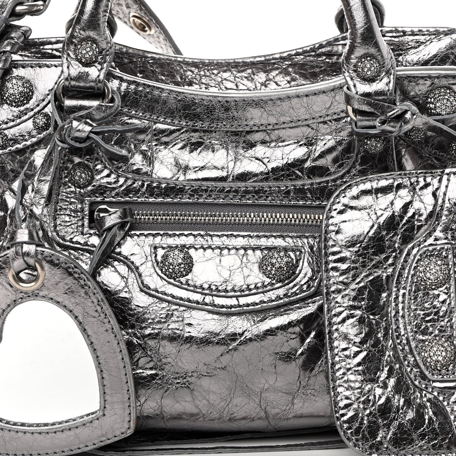 Balenciaga Agneau Arena Crystal Neo Cagole Handbag XS Silver 8 of 12