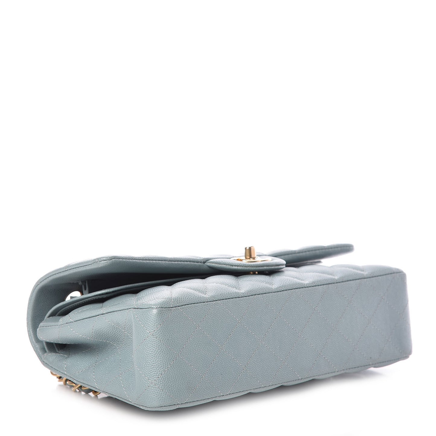 Iridescent Caviar Quilted Medium Double Flap Light Blue