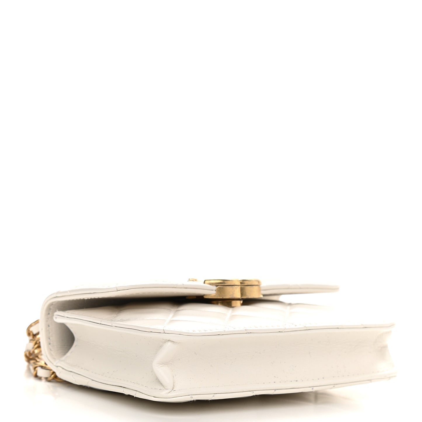 Calfskin Quilted Perfect Fit Coin Purse With Chain White