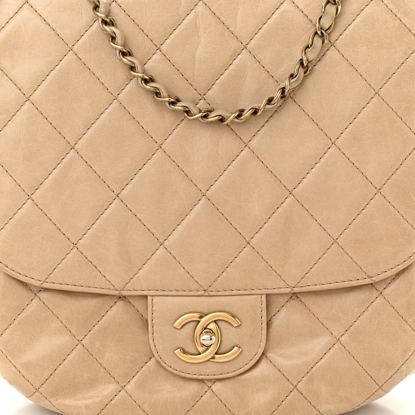 Glazed Calfskin Quilted Medium Bubble CC Flap Beige