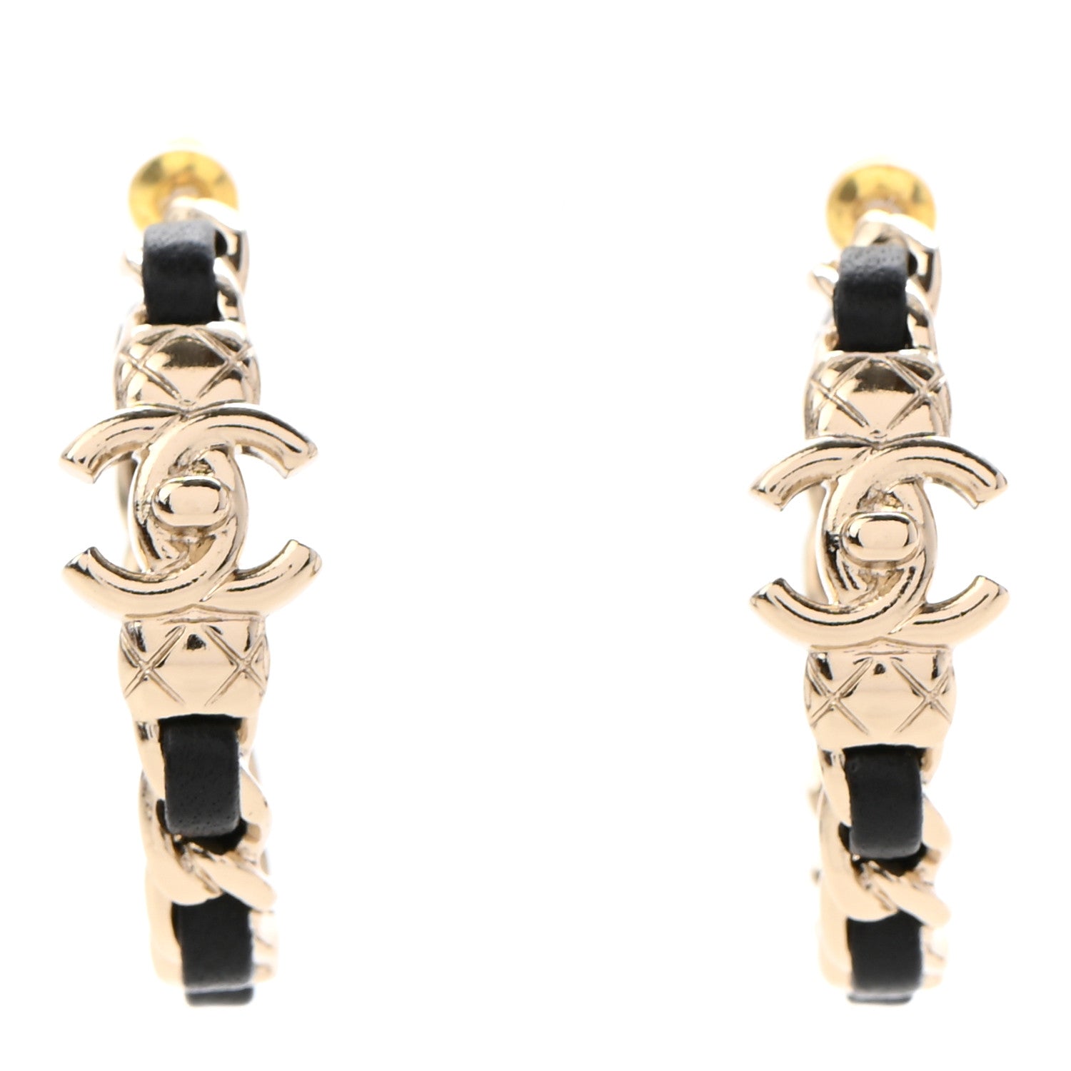 Chanel Lambskin CC Turnlock Chain Hoop Earrings Gold Black 1 of 4