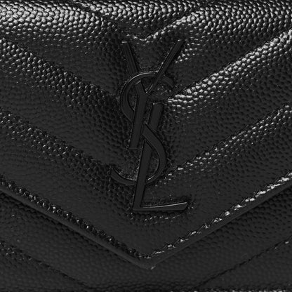 Saint Laurent Grain De Poudre Matelasse Chevron Monogram Monochrome Compact Wallet Black 8 of 8