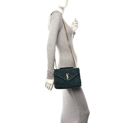 Saint Laurent Suede Calfskin Y Quilted Monogram Small Loulou Chain Satchel Storm 2 of 11