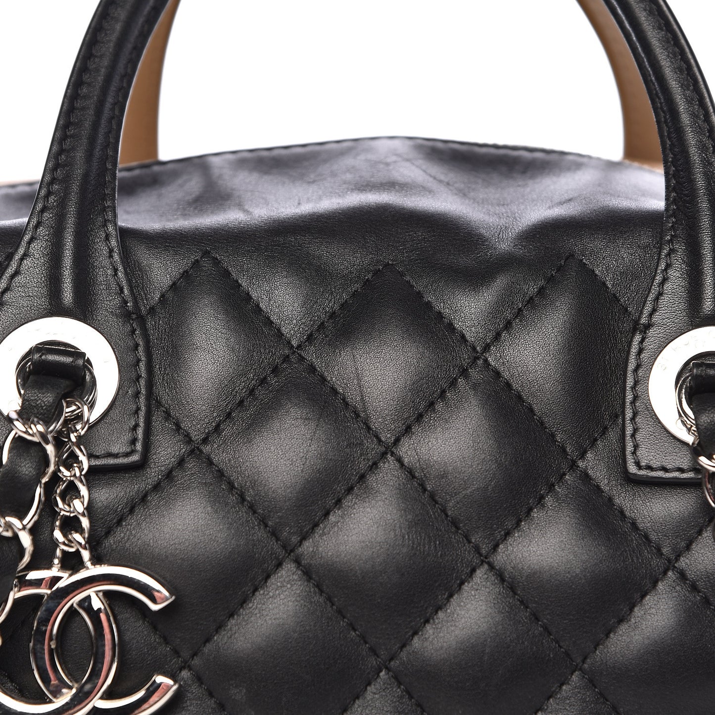 Calfskin Quilted Feather Weight Bowling Bag Black Beige