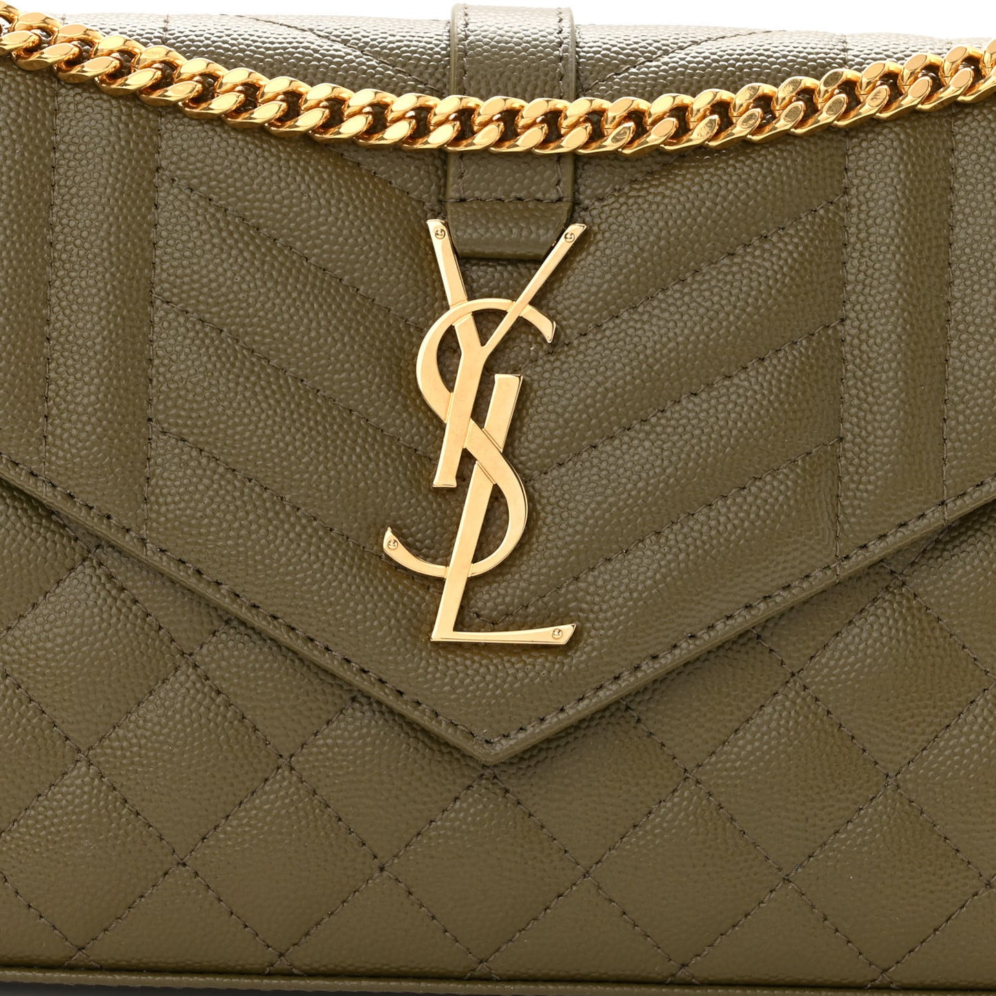 Grain De Poudre Mixed Matelasse Triquilt Monogram Chain Wallet Kaki