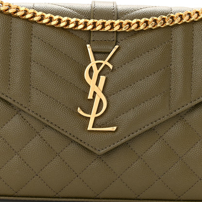 Saint Laurent Grain De Poudre Mixed Matelasse Triquilt Monogram Chain Wallet Kaki 6 of 8