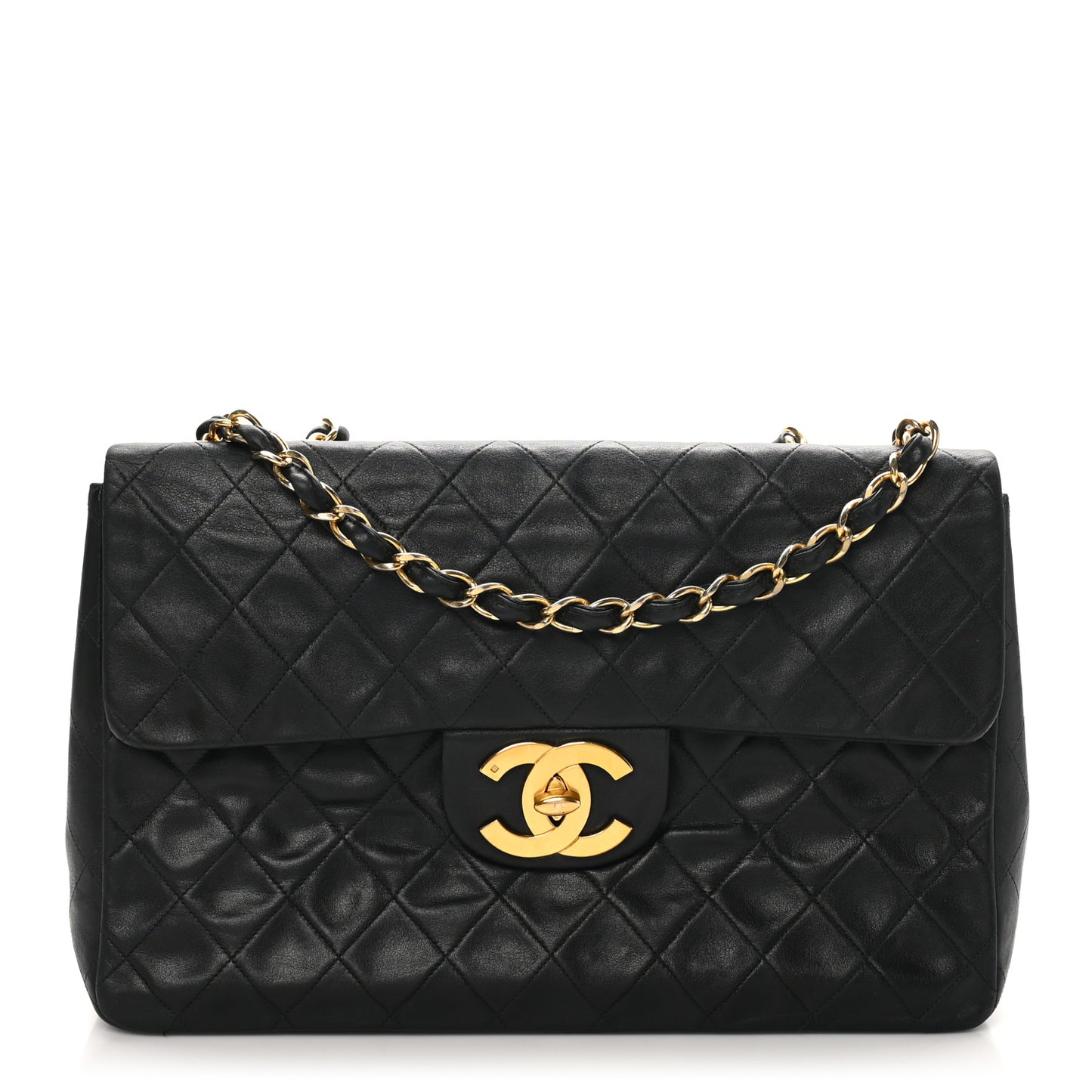 Lambskin Quilted Jumbo Single Flap Black