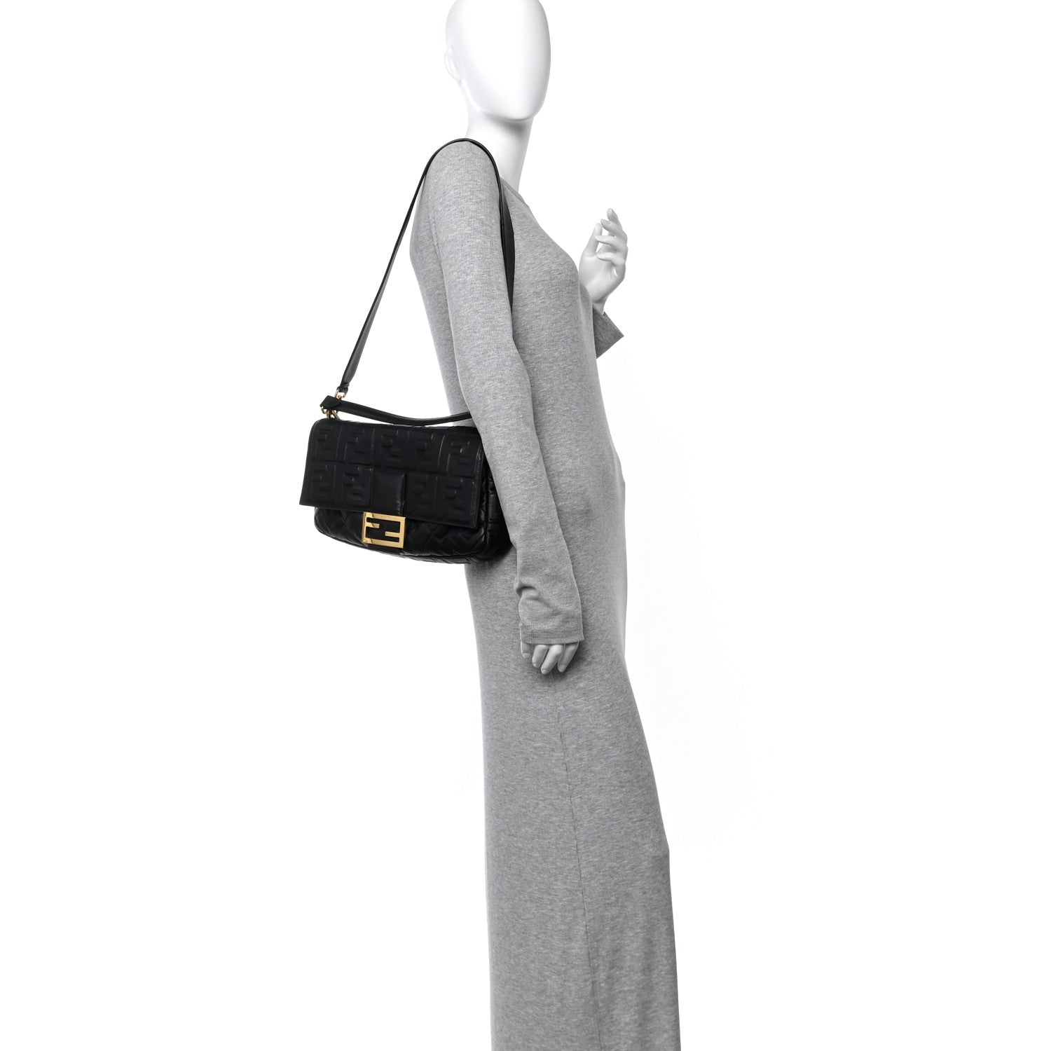 Fendi Nappa FF 1974 Embossed Large Baguette Black 2 of 17