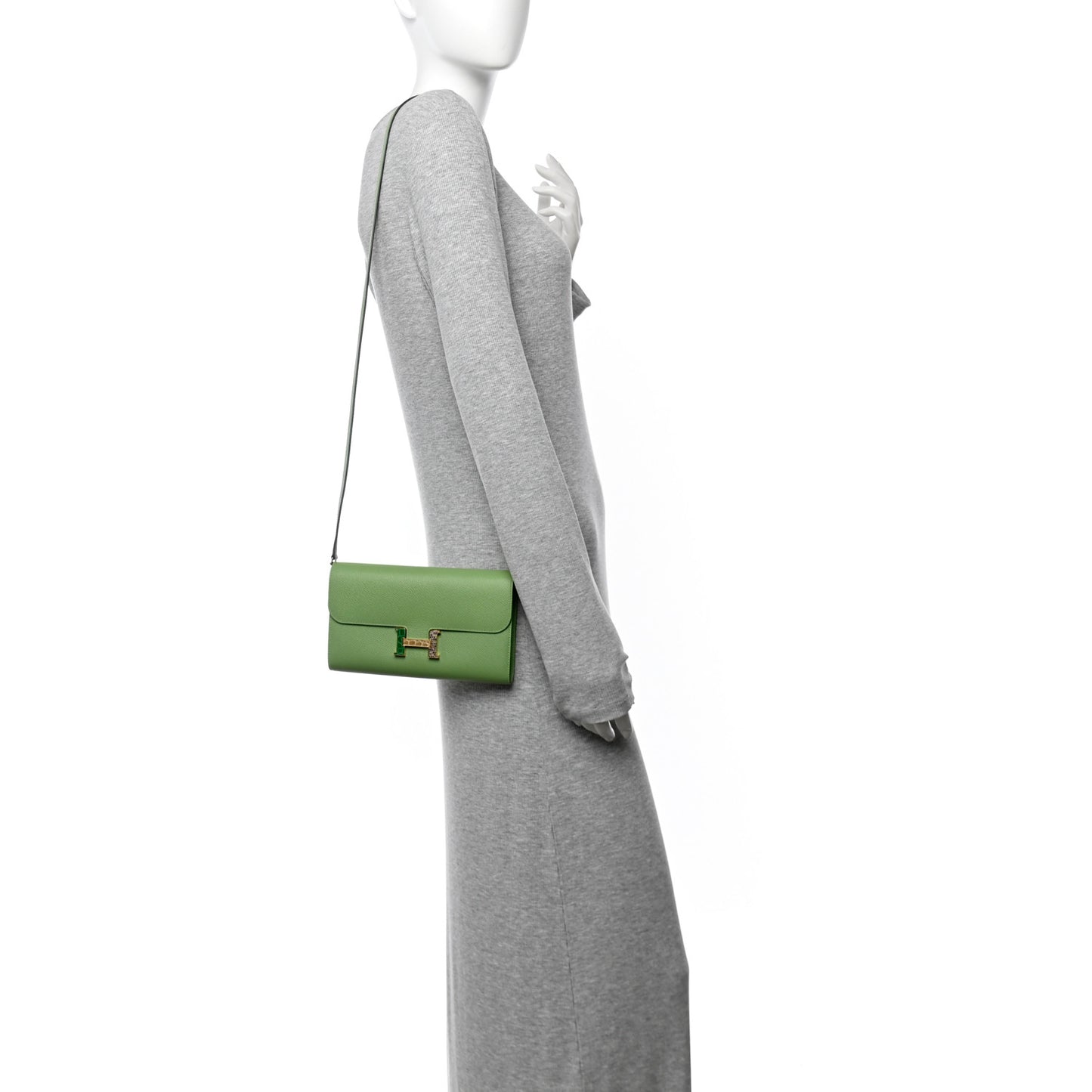 Epsom Alligator Lizard Constance Wallet To Go Vert Criquet Cactus Beige Sable Ombre
