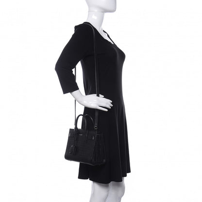 Saint Laurent Calfskin Crocodile Embossed Nano Sac De Jour Black 2 of 15