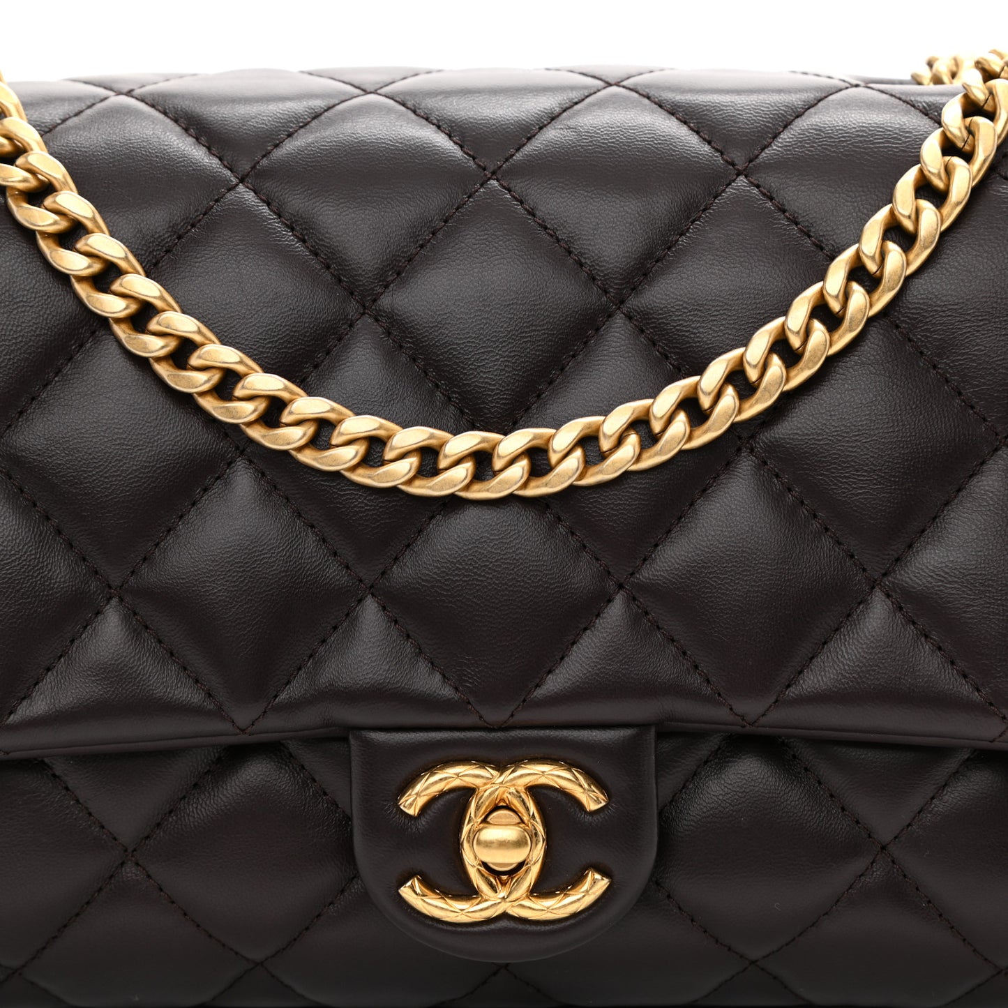 Lambskin Quilted Medium Pillow Crush Flap Dark Brown