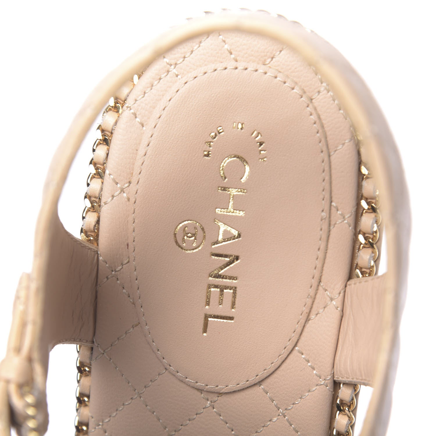 Chanel Calfskin Quilted Chain Around Wedge Sandals 40 Light Beige 6 of 9