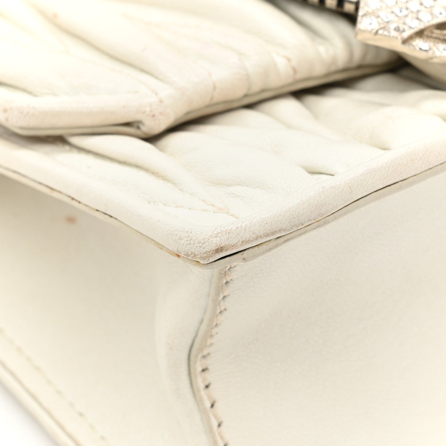 Nappa Matelasse Crystal Embellished Lady Shoulder Bag White