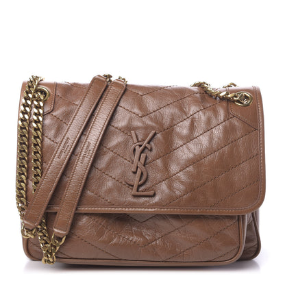 Saint Laurent Crinkled Calfskin Matelasse Monogram Medium Niki Chain Satchel Caramel 1 of 9
