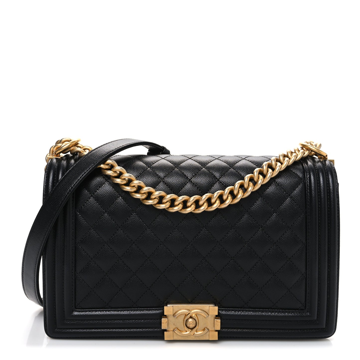 Caviar Quilted New Medium Boy Flap Black Black