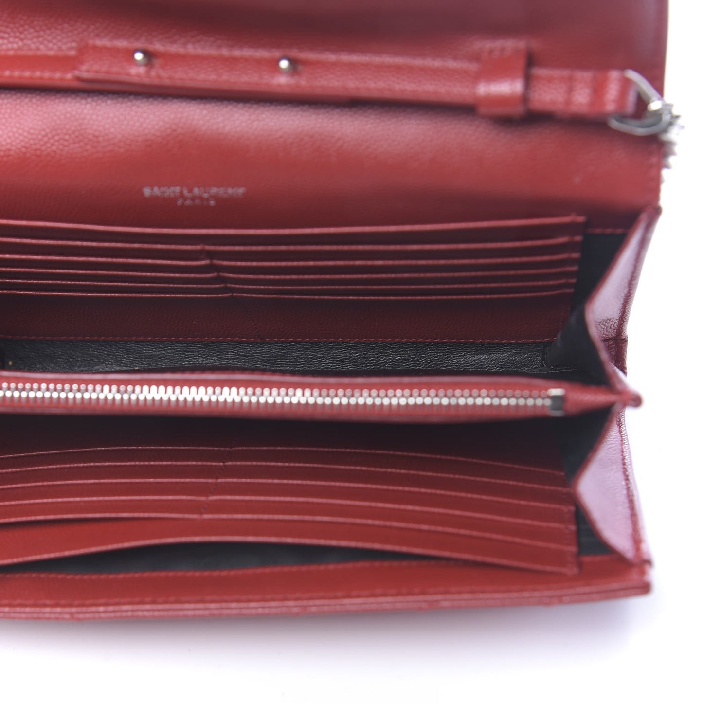 Grain De Poudre Matelasse Chevron Monogram Chain Wallet Rouge Eros