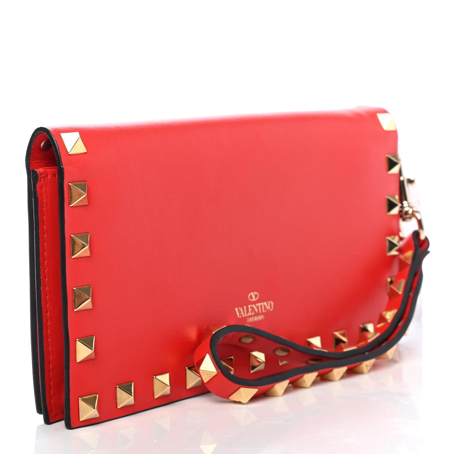 Vitello Rockstud Wristlet Wallet Deep Orange