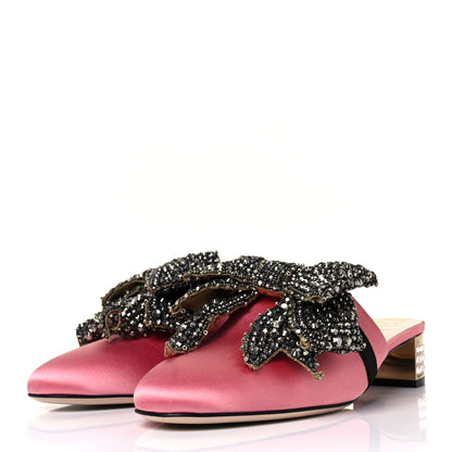 Gucci Raso Satin Crystal Embellished Bow Mules 38 Peonia 3 of 8