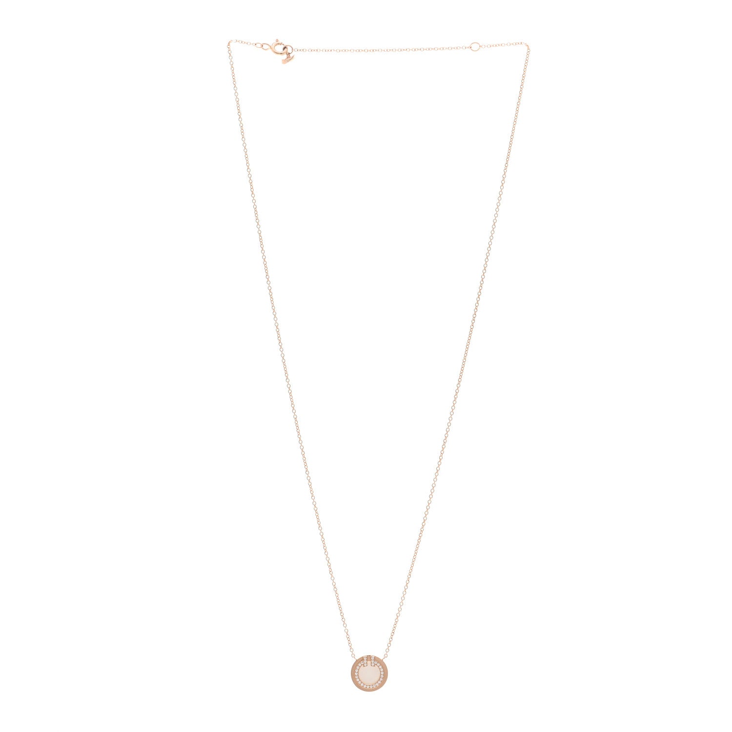 Tiffany 18K Rose Gold Diamond Mother of Pearl Small T Circle Pendant Necklace 3 of 5