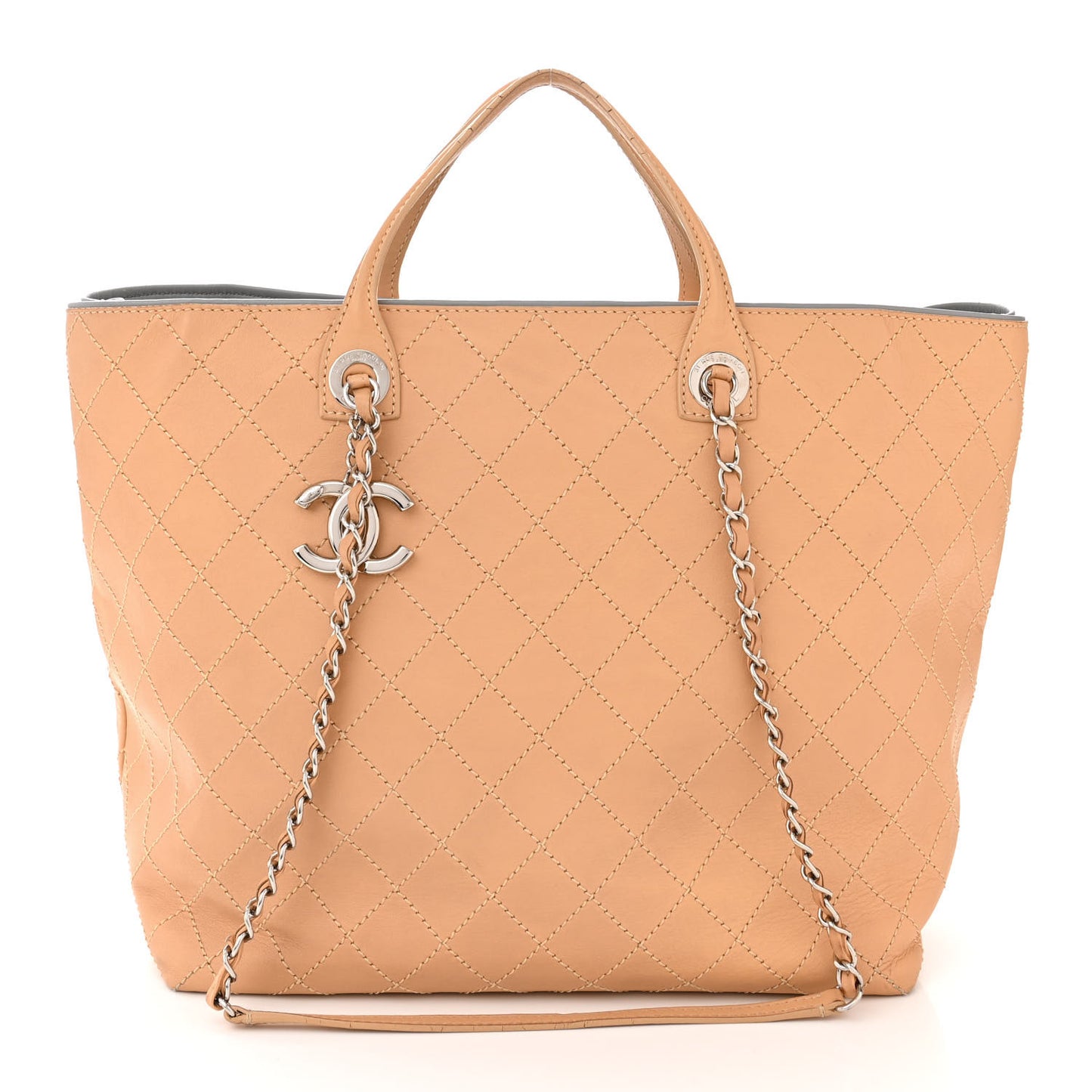 Calfskin Stitched Large Shopping Tote Beige