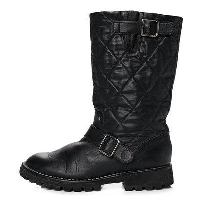 Chanel Calfskin Quilted Buckle Biker Boots 37 Black 1 of 8